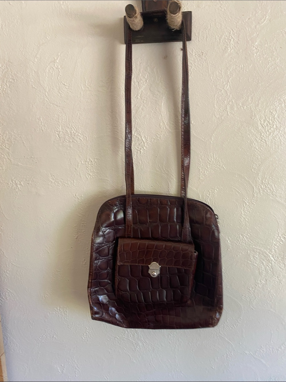 Furla Dark Brown Croc-Embossed Shoulder Bag